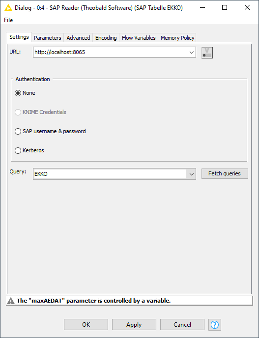 KNIME-SAP Reader (Theobald Software)-Settings